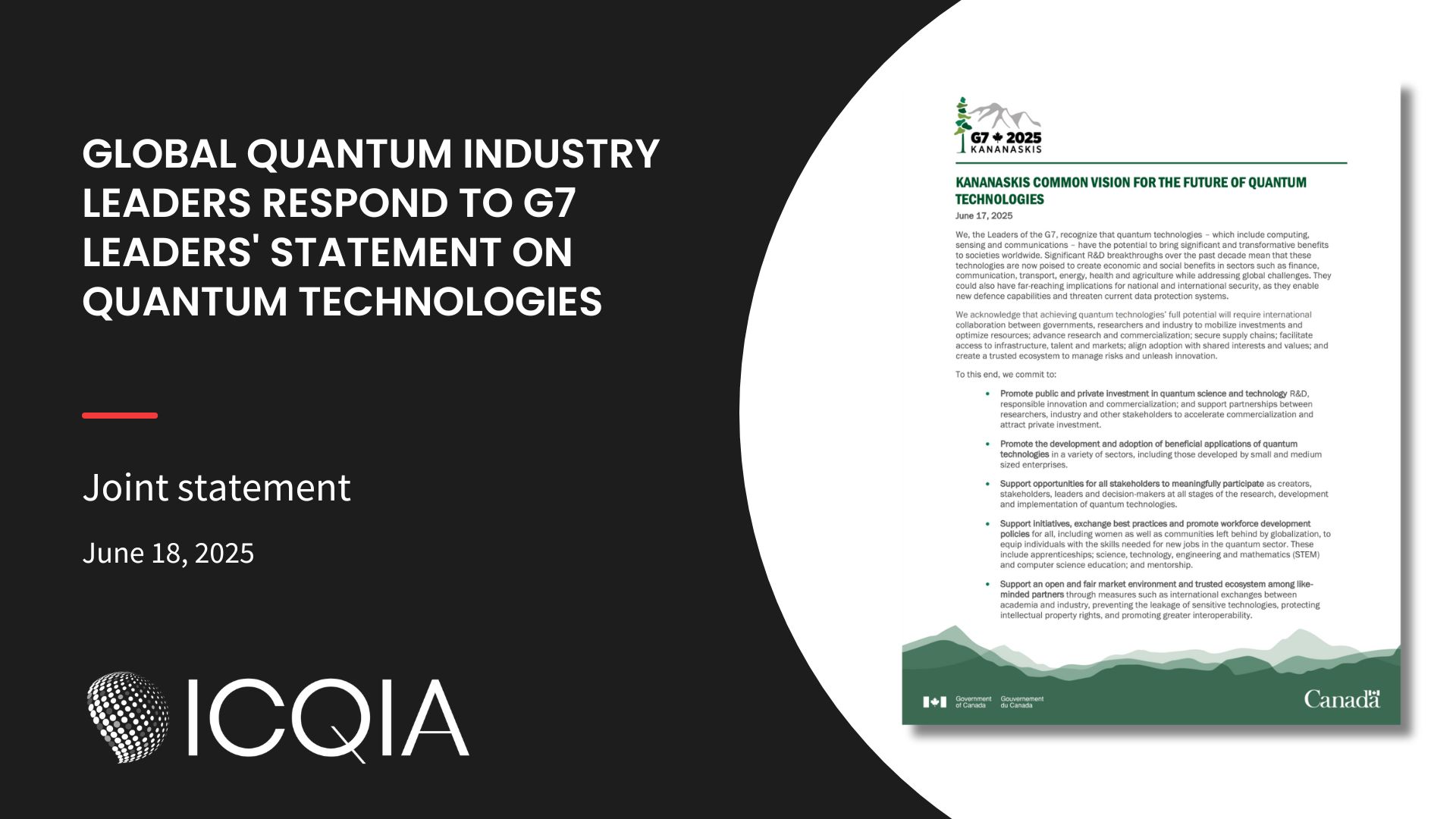 Global Quantum Industry Leaders Respond to G7 Leaders' Statement on Quantum Technologies